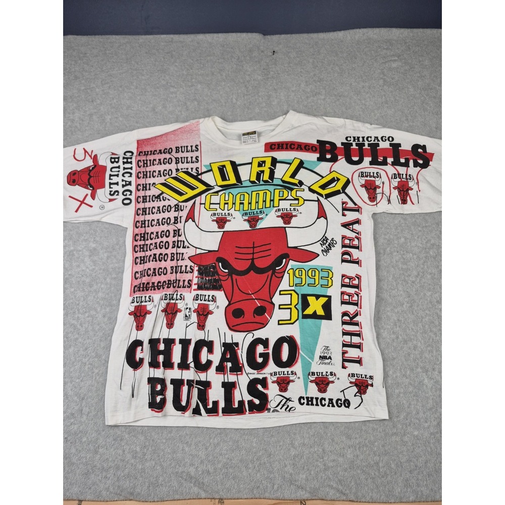 Vntg Chicago Bulls 1993 Champions Magic Johnson Ts T-shirt Size XL Single Stich - Picture 1 of 10